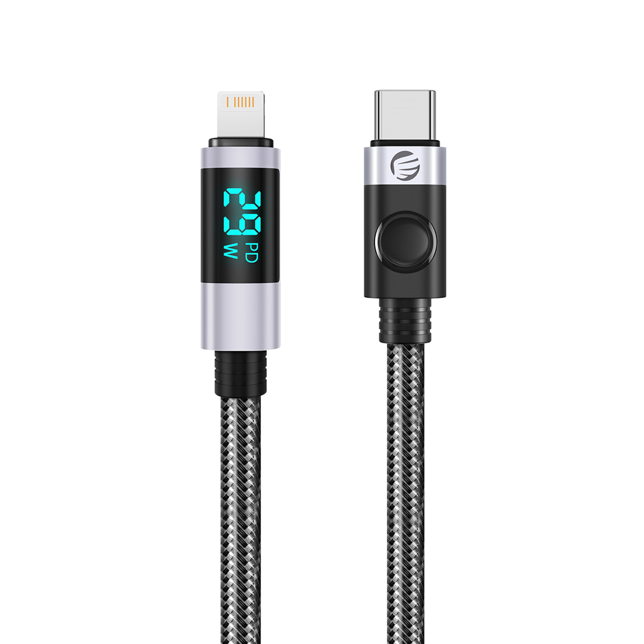 Orico LDC2L USB-C–Lightning PD, 29 W, 480 Mbps kabelis ar LED displeju, 2 m – melns