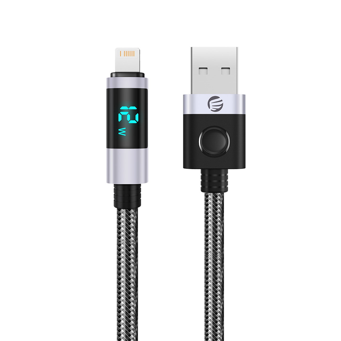 Orico LDA2L USB-A–Lightning, 12 W kabelis ar LED displeju, 0,5 m – melns ar sudraba krāsu