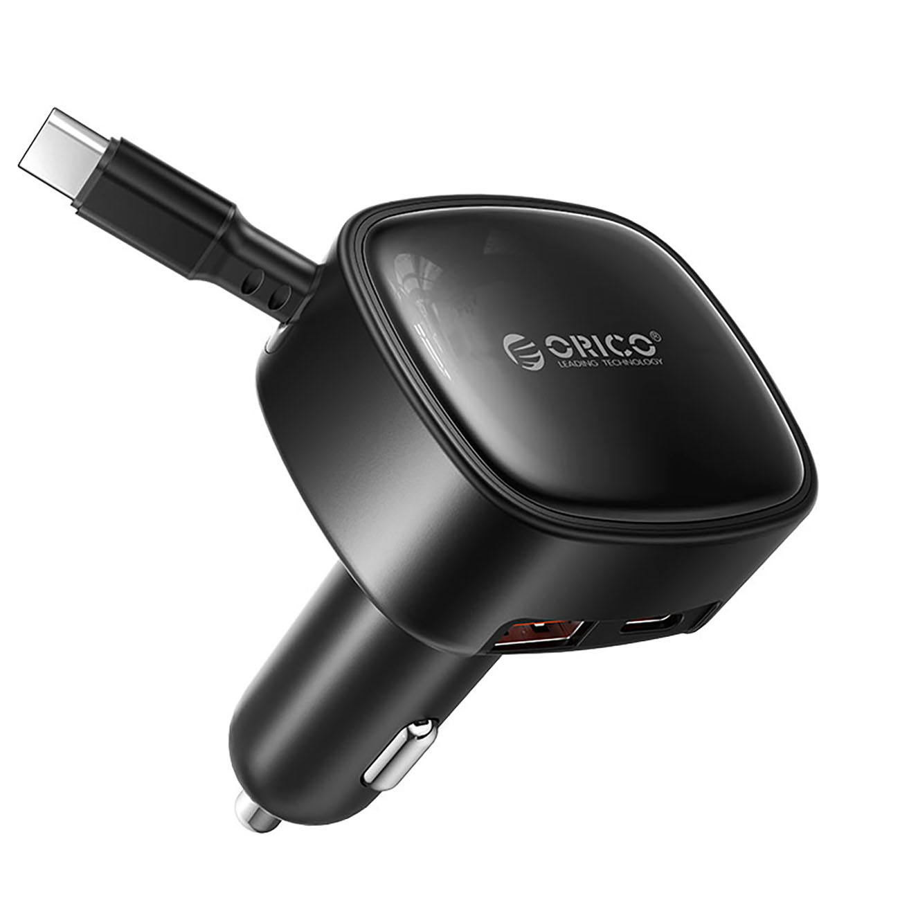 Orico FC-66-1A2C 66W Car Charger with Built-in Retractable USB-C Cable - Black