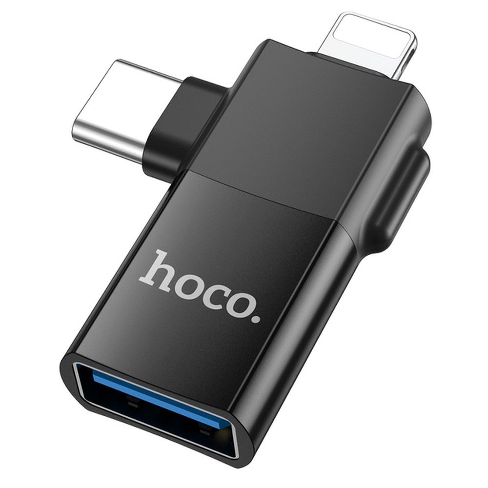 Adapteris OTG 2in1 USB C / Lightning uz USB A Hoco UA17 melns