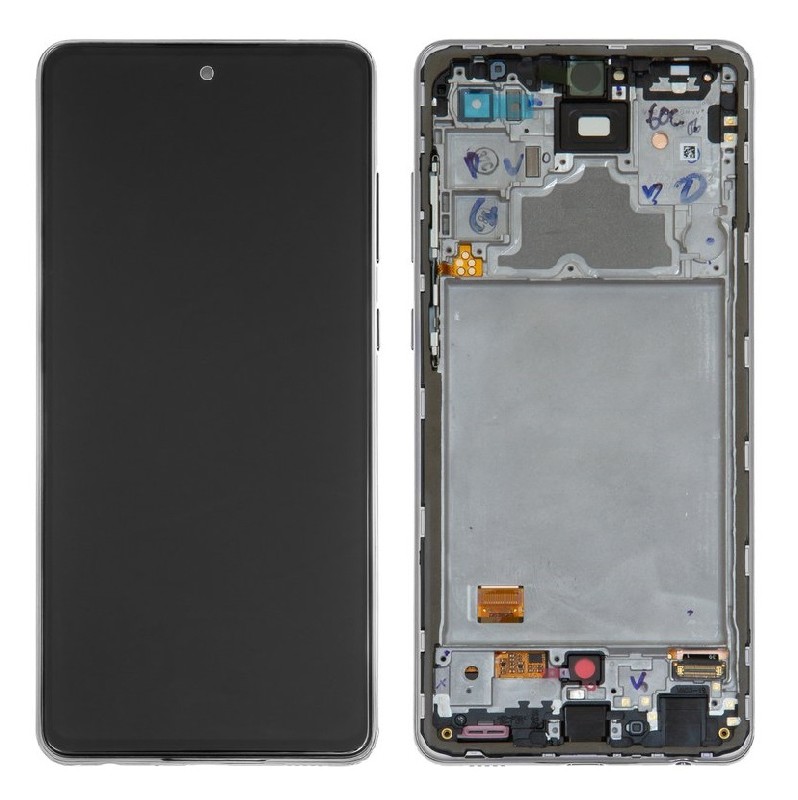 LCD ekrāns Samsung A725/A726 A72 4G/5G ar skārienekrānu ar rāmi balts oriģināls (service pack)