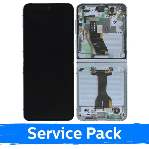 Ar Samsung F731 Z Flip5 saderīgs iekšējais LCD displejs ar rāmi / piparmētru krāsā / (servisa komplekts) +AR AKUMULATORU