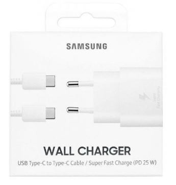 Lādētājs oriģināls Samsung Super Fast Charging (Type-C) EP-TA800XWEGWW (25W) balts + type-C kabelis ar kasti