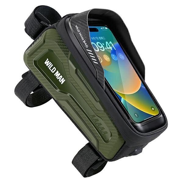 WILDMAN ceļojumu soma velosipēda rāmim ar rāvējslēdzēju, 1L (4 "- 7"), M20, zaļa