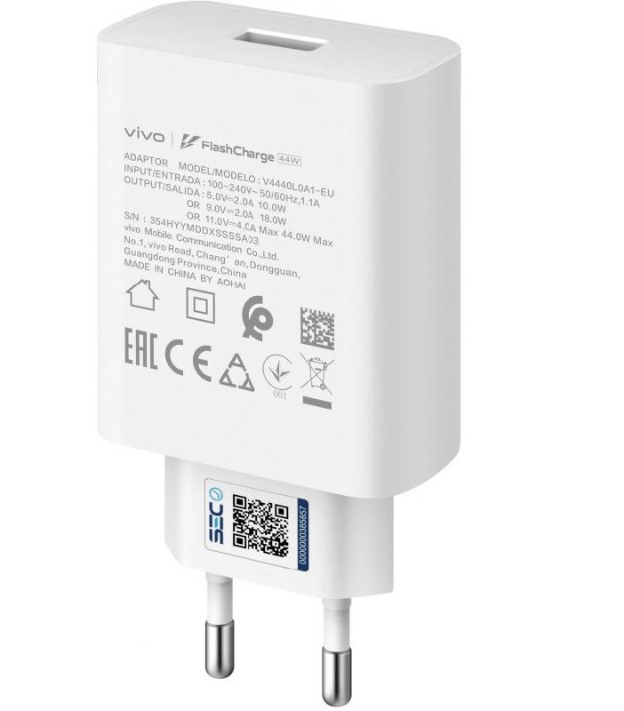 Lādētājs oriģināls Vivo 44W (1xUSB) balts kastē