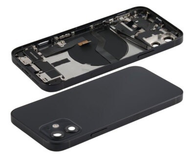 Akumulatora vāciņš iPhone 12 melns ar NFC uzlādes lenti, mikrofons oriģināls (lietots B klase)