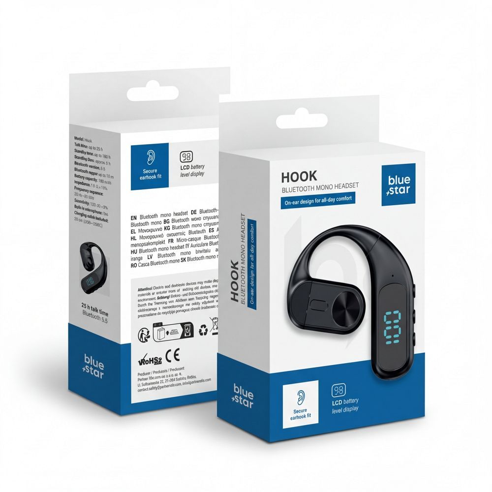 Bezvadu mono austiņa Blue Star Hook melna