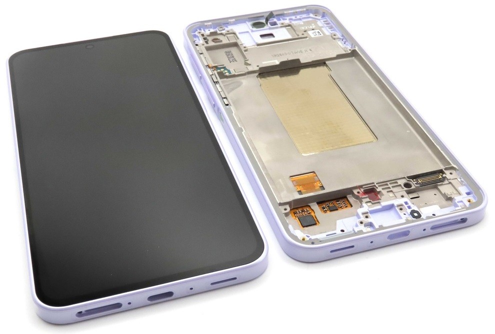 LCD ekrāns Samsung A376 A37 5G ar skārienjūtīgo ekrānu un rāmi, krāsa „Lavender“, oriģināls (servisa komplekts)