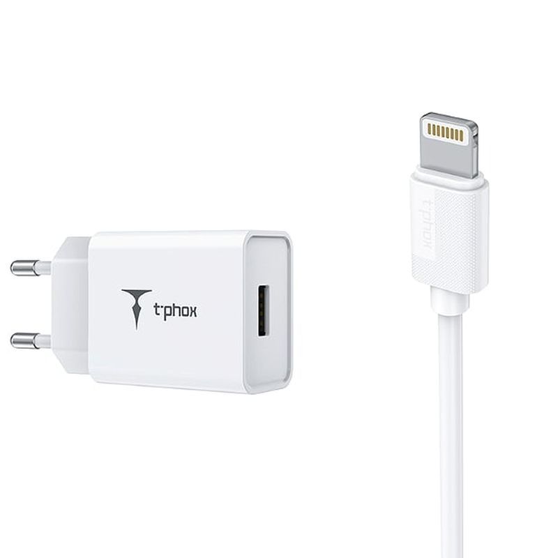 SIENAS LĀDĒTĀJS T-PHOX MINI-EU LIGHTNING BALTS 1.2M 2.4A