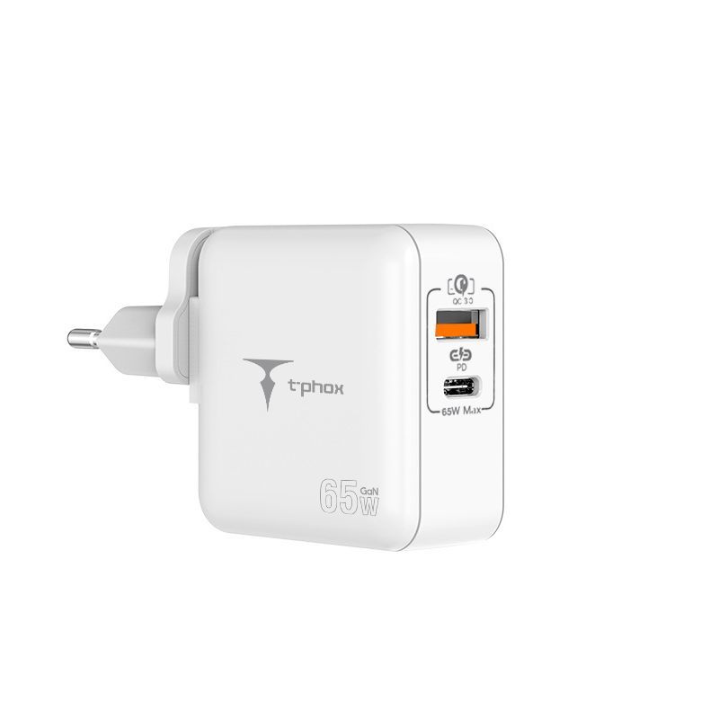 SIENAS LĀDĒTĀJS T-PHOX MEGA T-PP09 GAN PD 65W USB/USB-C BALTS