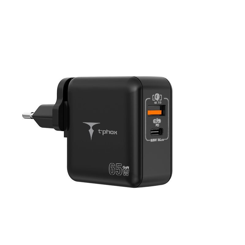 SIENAS LĀDĒTĀJS T-PHOX MEGA T-PP09 GAN PD 65W USB/USB-C MELNS