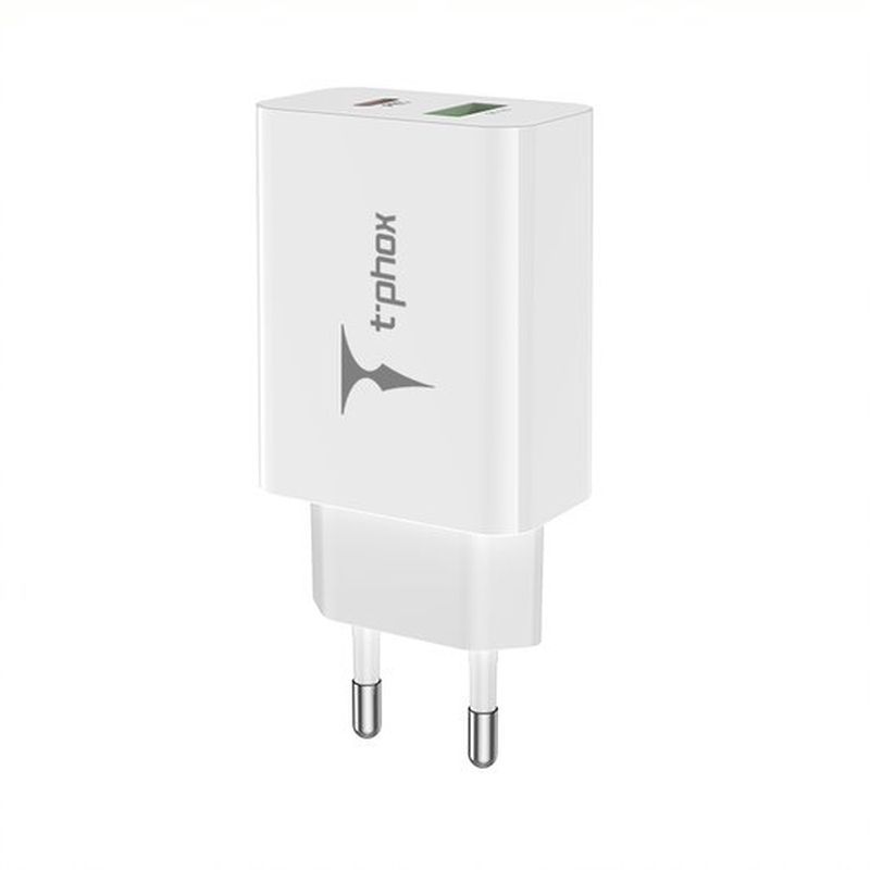SIENAS LĀDĒTĀJS T-PHOX SPEEDY USB-C 20W + USB 18W QC 3.0 BALTS