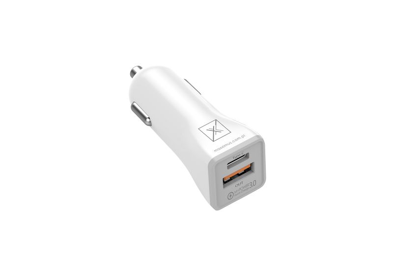 Auto lādētājs MX KAPPA 18W PD+QC, USB-A+C + Type-C/Lightning kabelis 20W PD balts