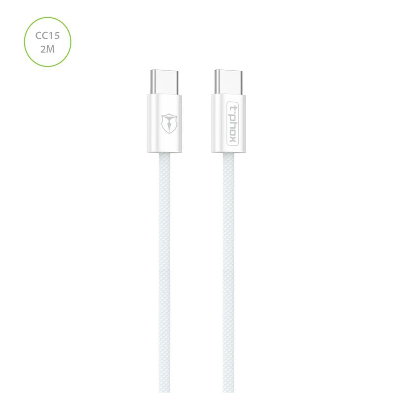 T-PHOX KABELIS CC15 SĒRIJAS USB-C/USB-C 60W 3A 2M BALTS