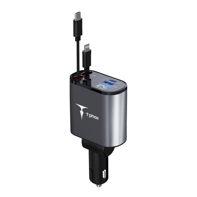 Auto lādētājs T-PHOX Flexit 4in1 86W, pelēks