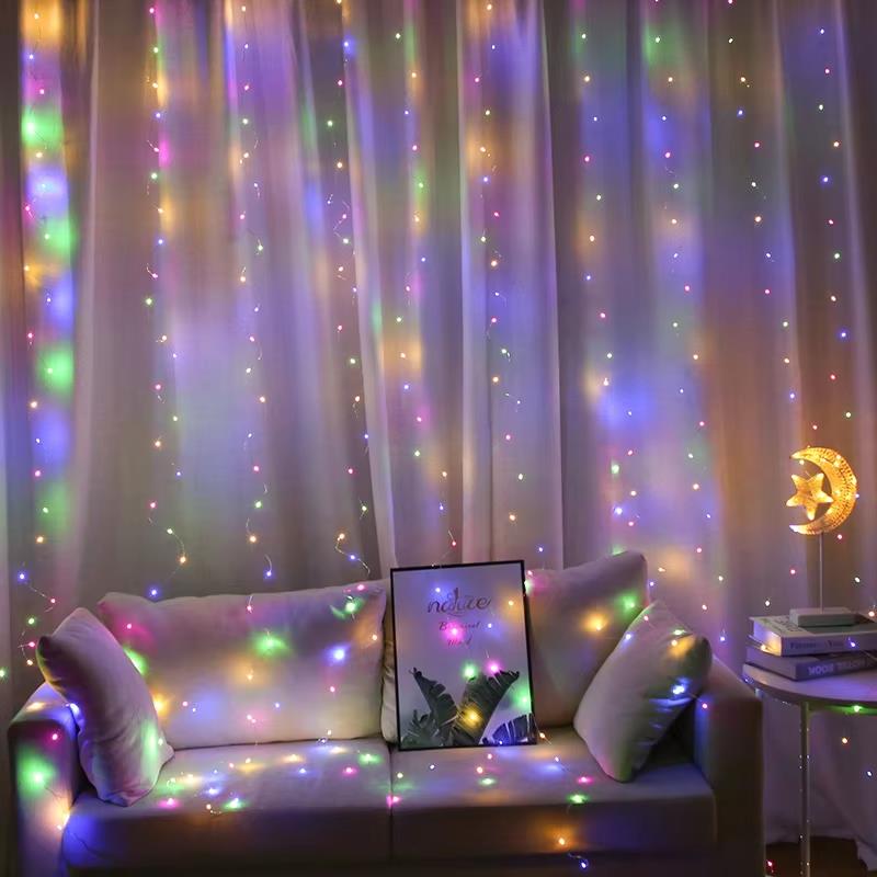 LED aizkars (200 LED spuldzītes) 3Mx2M daudzkrāsains