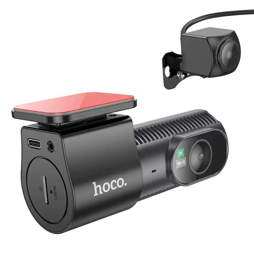 Auto kamera Hoco ar displeju 1,47" 2K + aizmugurējā kamera 720P/25fps DV8 melna