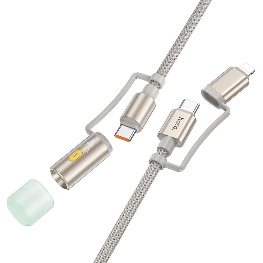 Kabelis All-in-one USB C / Lightning uz USB C / LED Light Hoco PD 3A 60W 1,2 m U138 pelēks