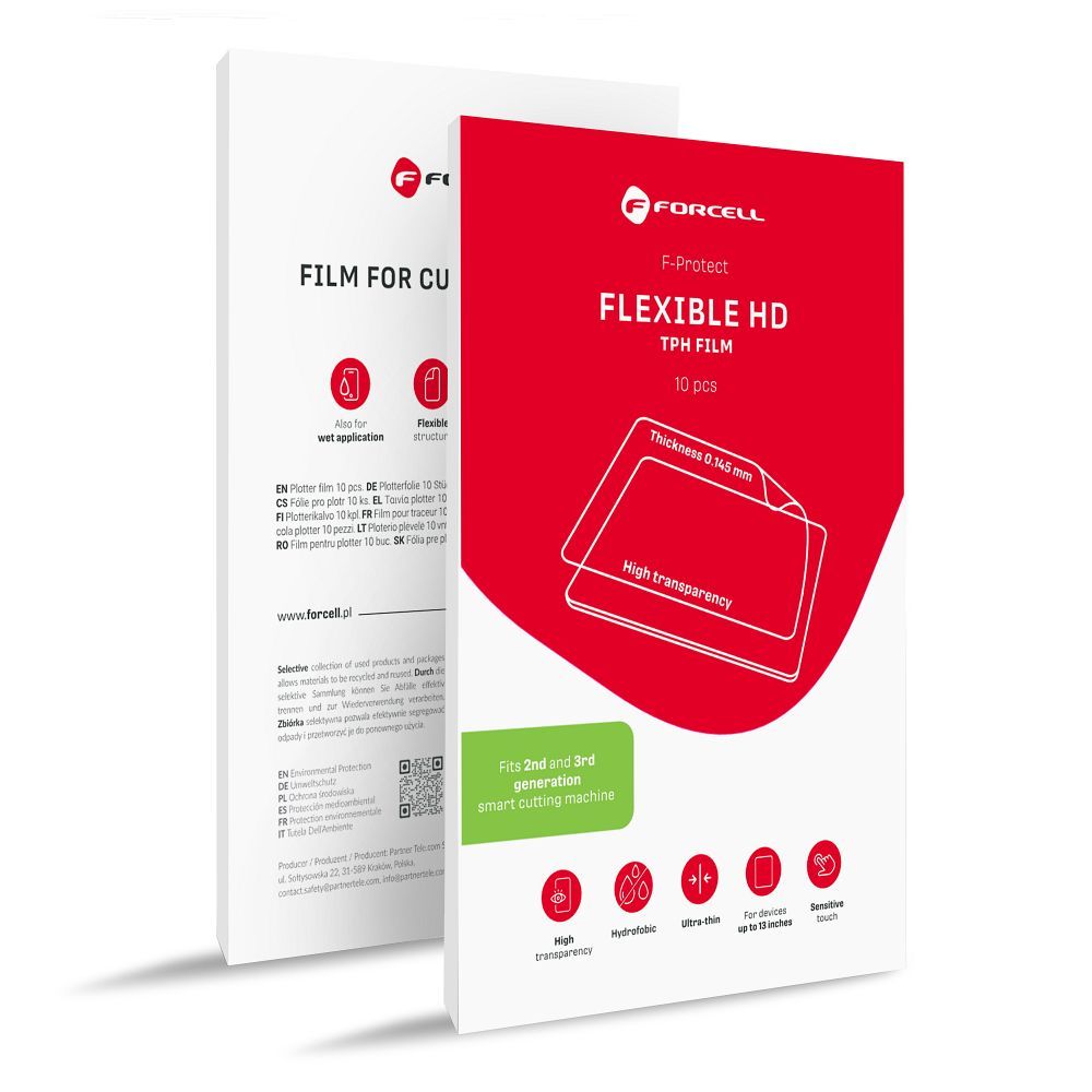 Plēve griešanas iekārtai 2. un 3. paaudzes Forcell F-Protect Flexible TABLET HD planšetdatoriem līdz 13" 10 gab. caurspīdīga