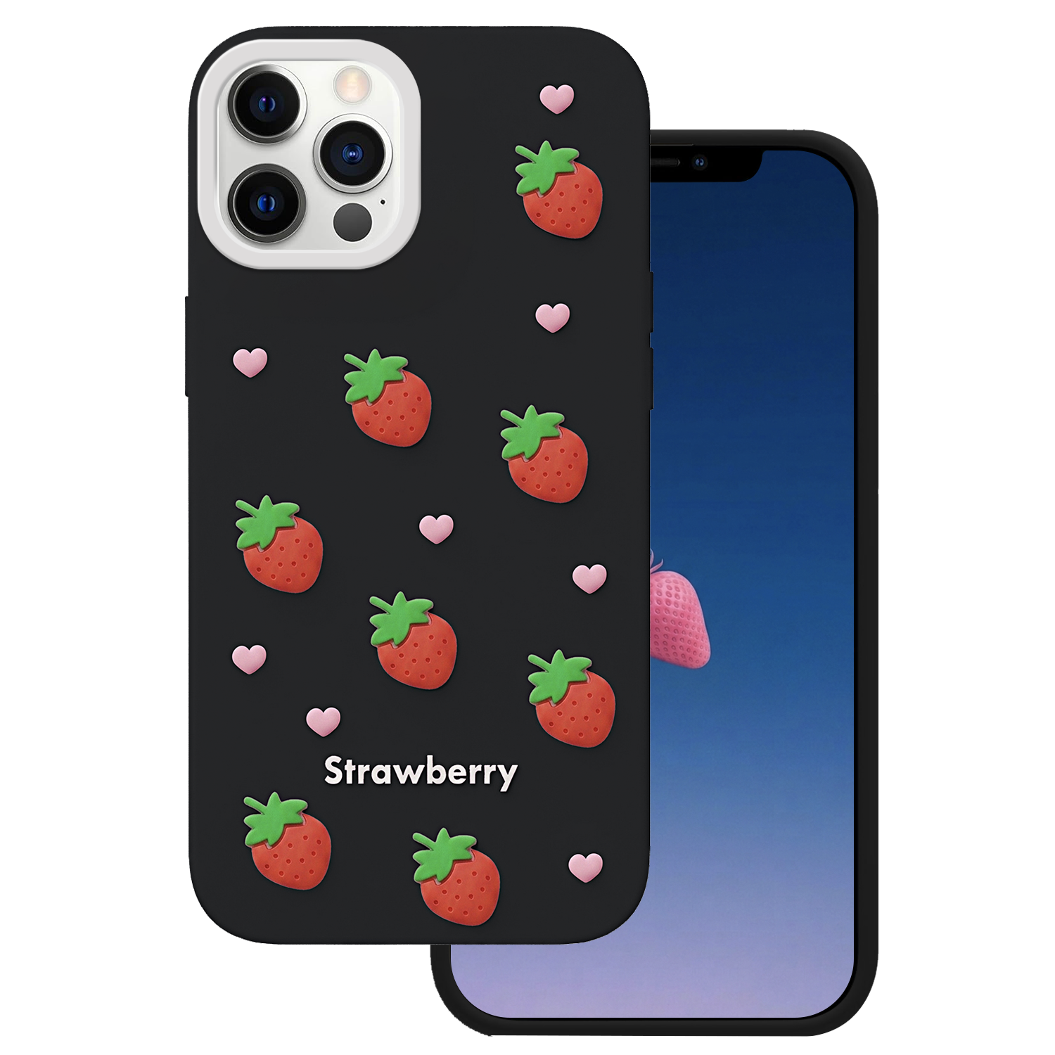 Zemeņu maciņš iPhone 12 / 12 Pro 6,1" melns