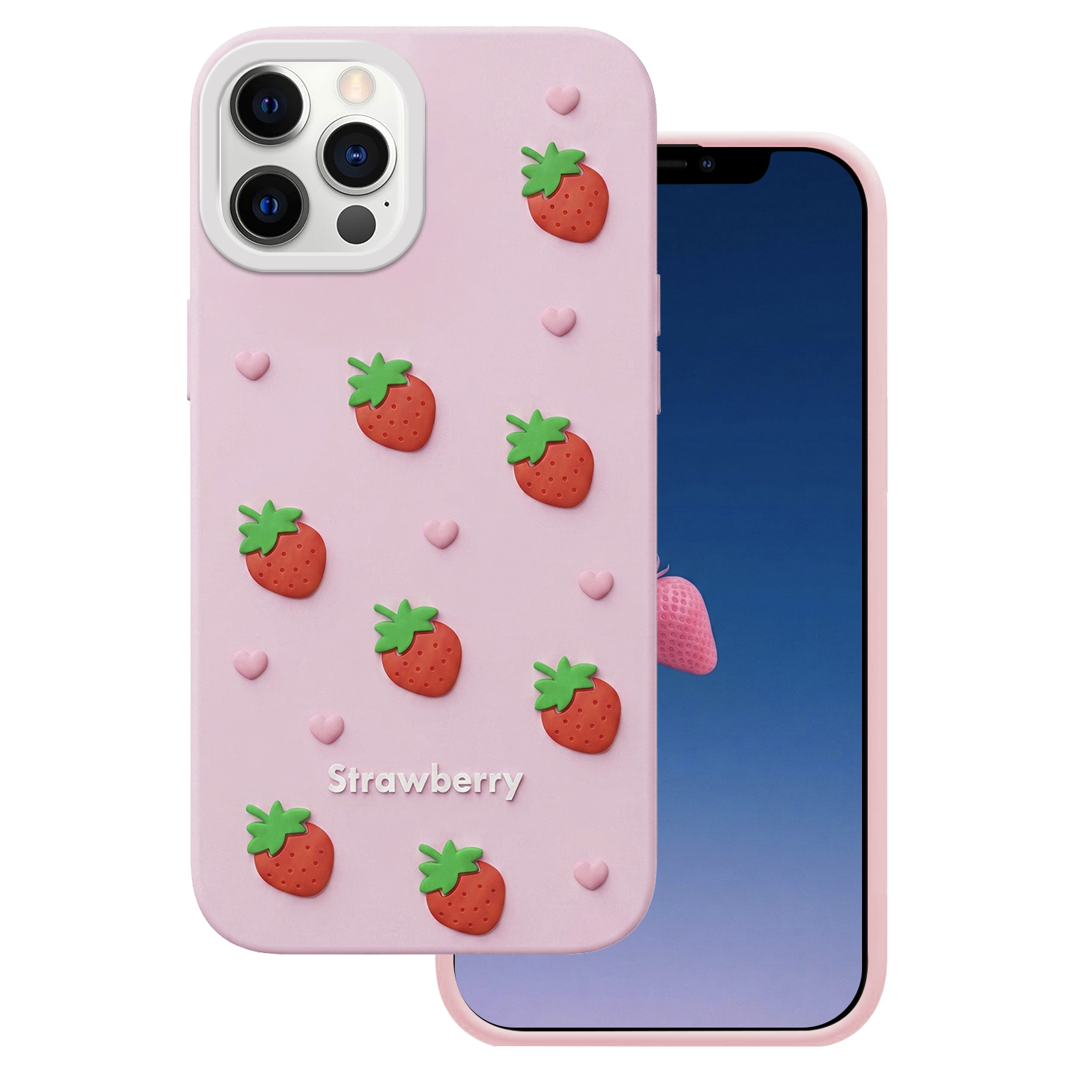 Zemeņu maciņš iPhone 12 / 12 Pro 6,1" rozā