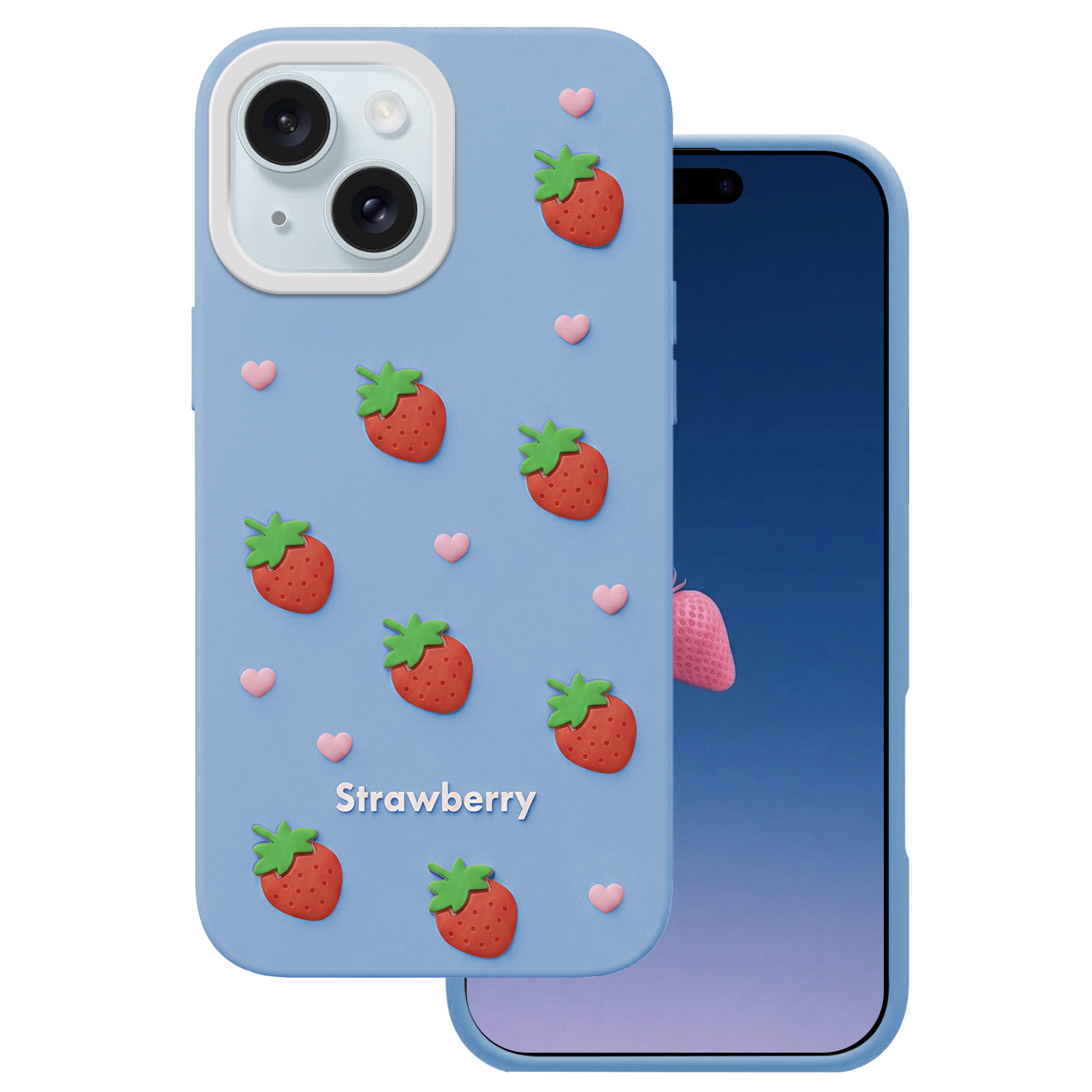 Zemeņu maciņš iPhone 13 / 14 / 15 6,1" zils