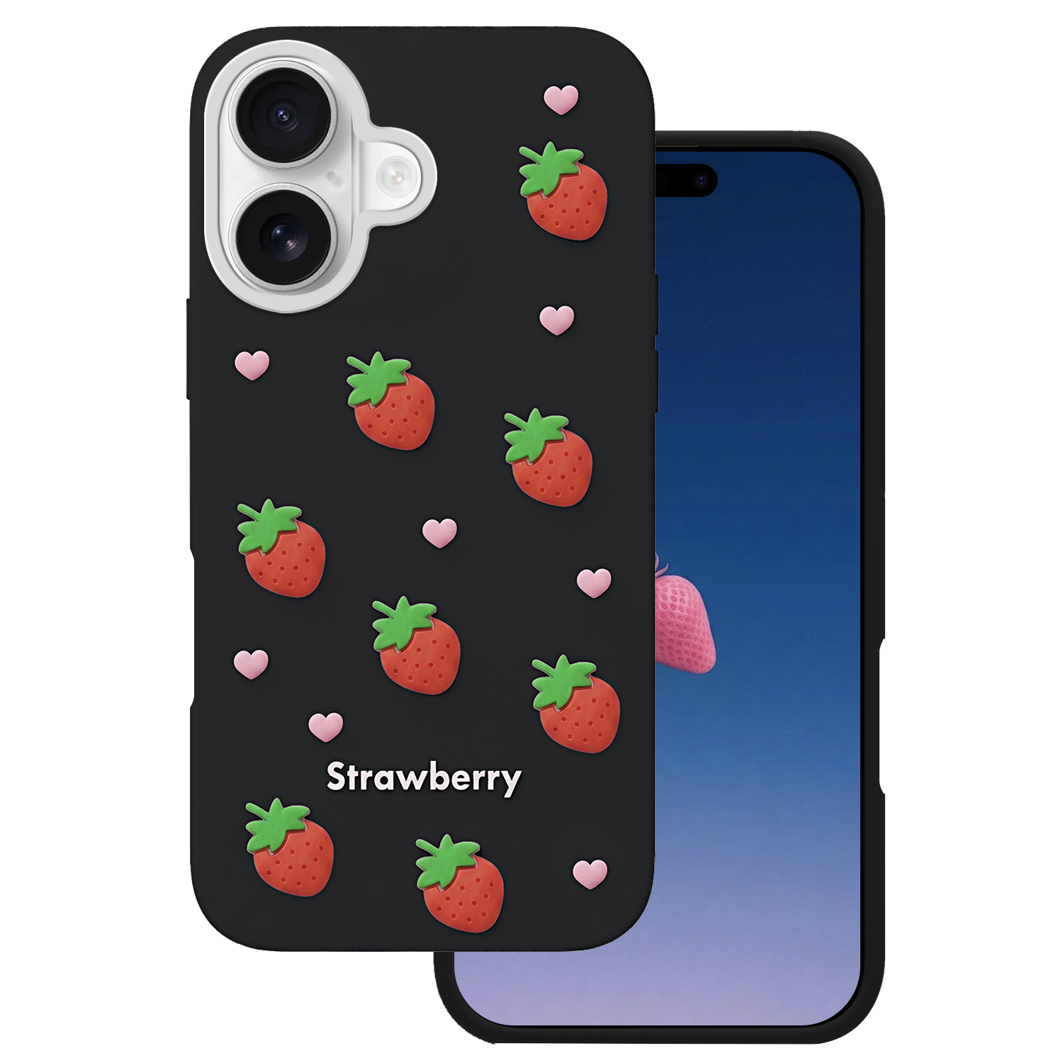Zemeņu maciņš iPhone 16 6,1" melns