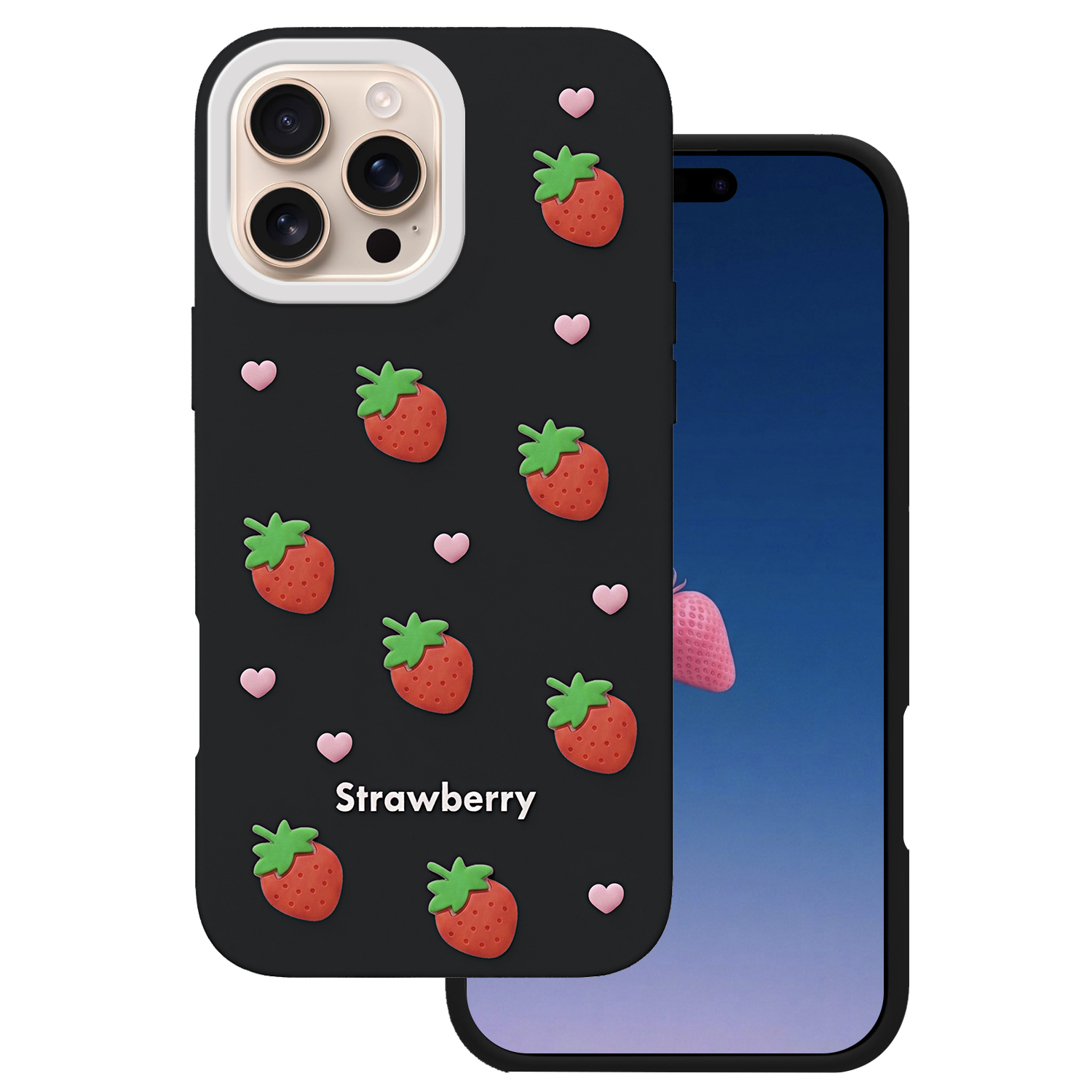 Zemeņu maciņš iPhone 16 Pro 6,3" melns