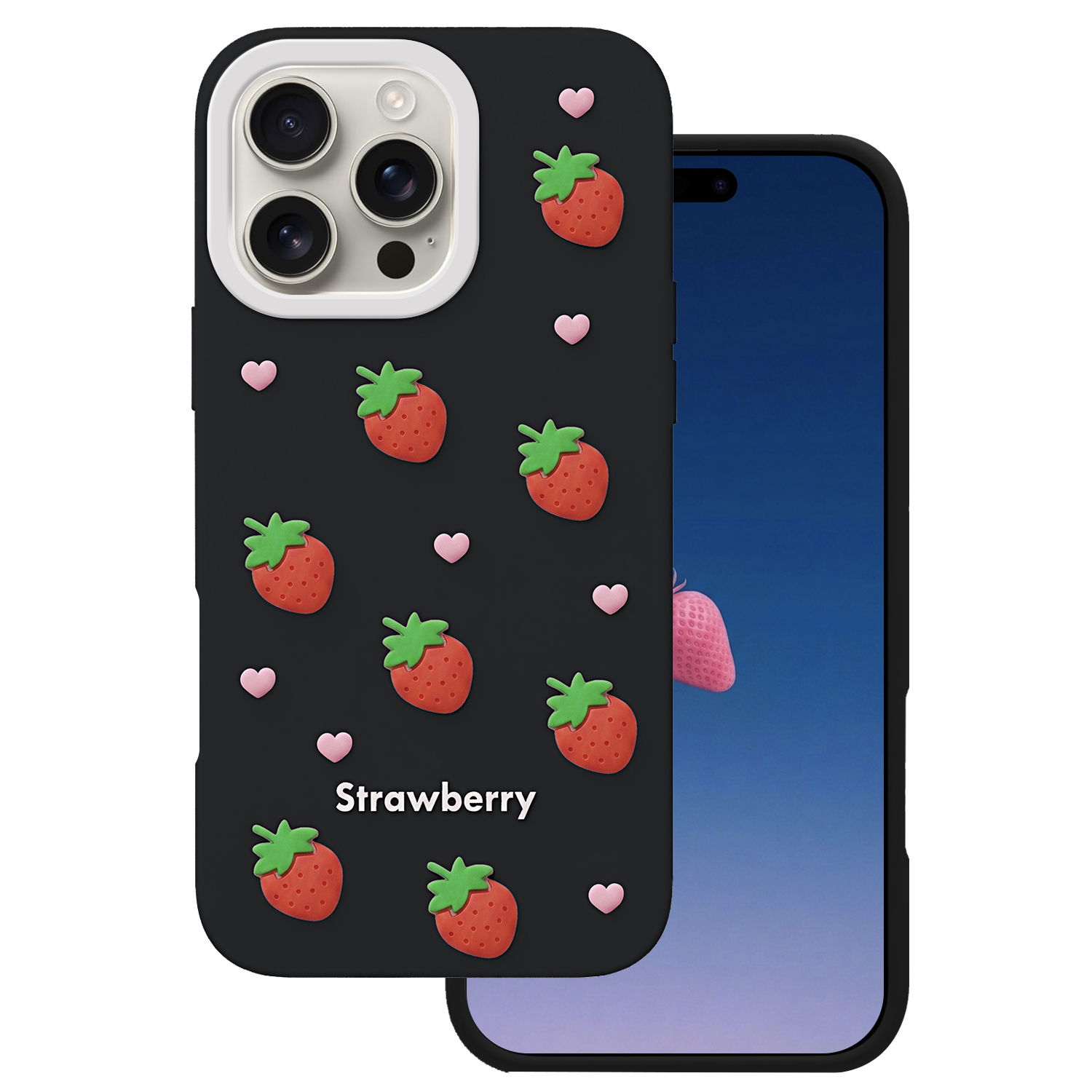 Zemeņu maciņš iPhone 16 Pro Max 6,9" melns