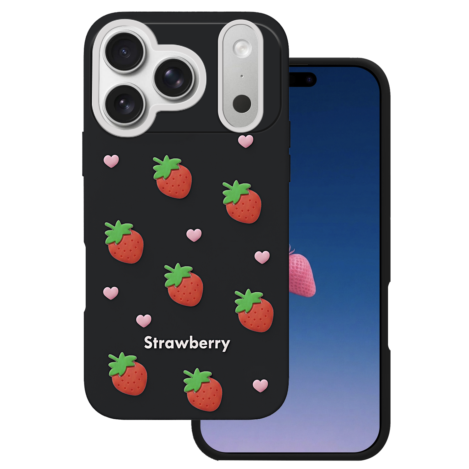 Zemeņu maciņš iPhone 17 Pro Max / 18 Pro Max 6,9'' melns
