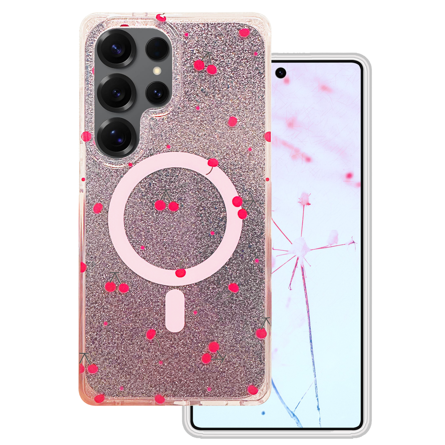 Cherry Mag maciņš paredzēts Samsung Galaxy S25 Ultra ar spīdumiem