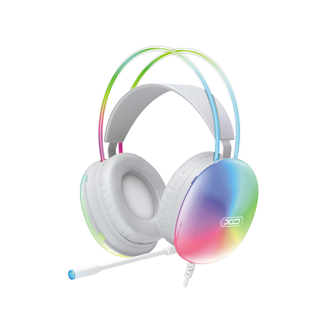 XO vadu austiņas GE11 jack 3,5mm - USB-A baltas RGB mikrofons