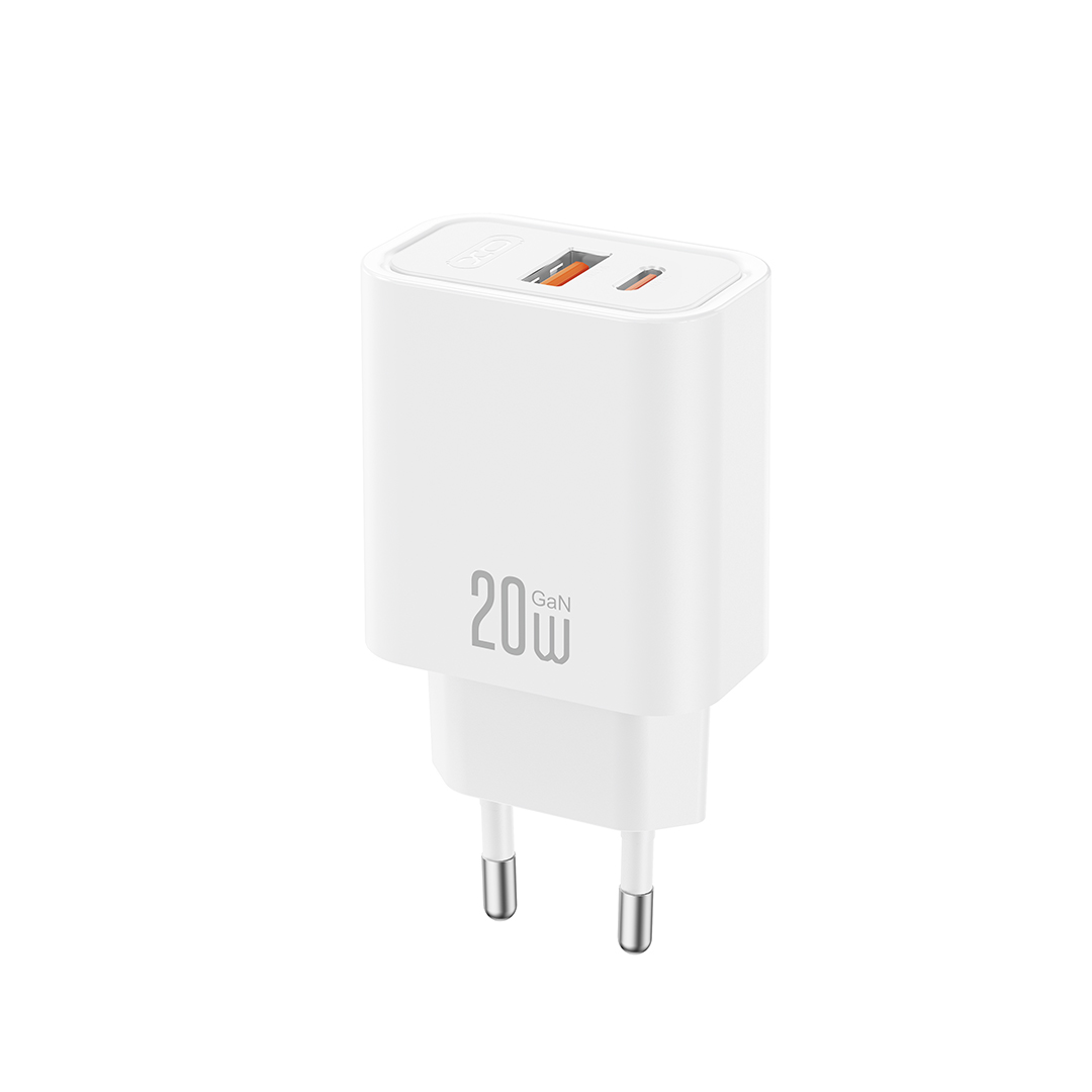 XO CE40 PD 20W sienas lādētājs, 1x USB-C, 1x USB, balts