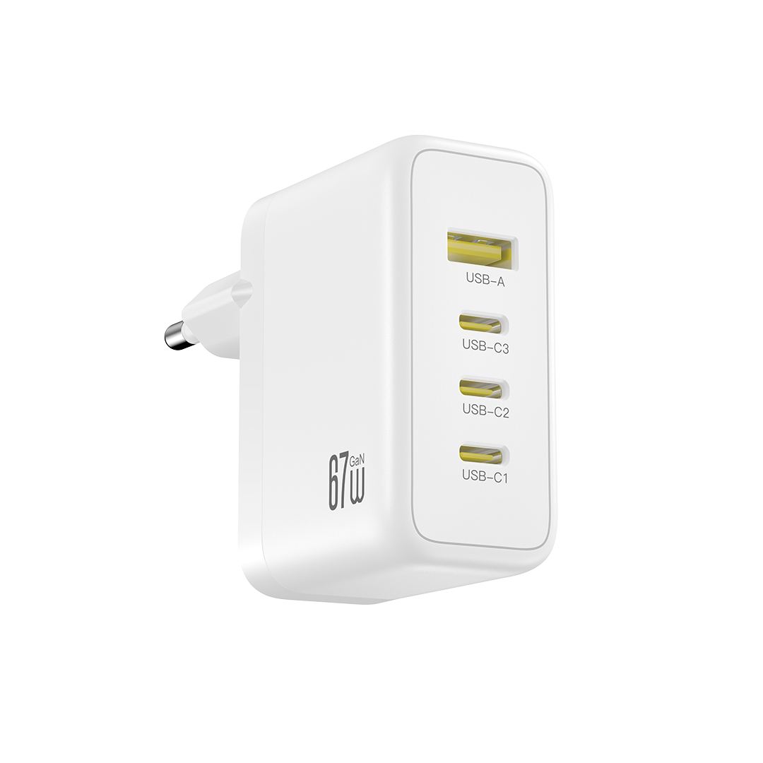 XO CE39 PD 67W sienas lādētājs, 3x USB-C, 1x USB, balts
