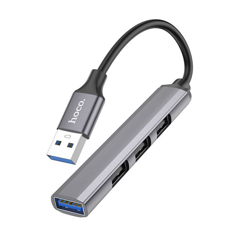 USB koncentrators Hoco HB26 4-in-1 adapteris USB-A uz 1xUSB3.0 + 3xUSB2.0, pelēks