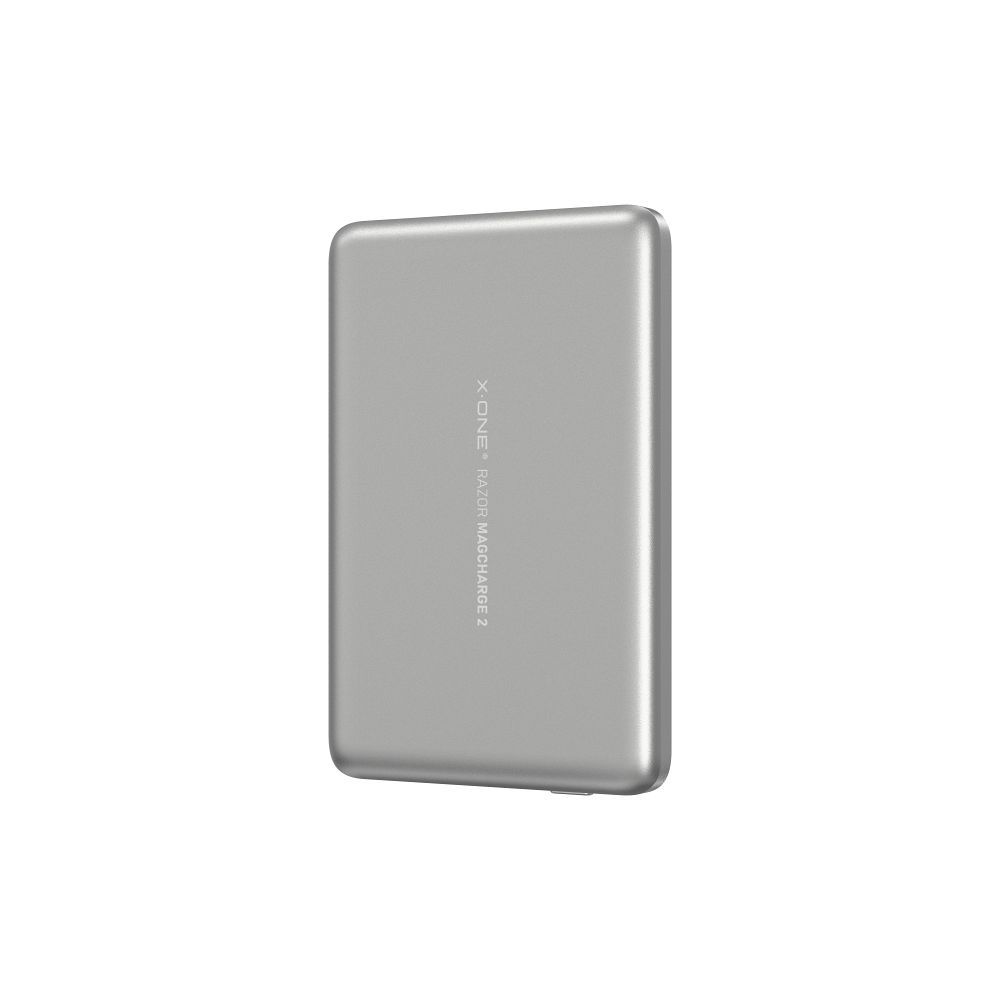 X-ONE Razor 2 Magcharge Ultraslim portatīvais lādētājs (7,6mm) ar MagSafe saderību, 5000mAh, sudraba krāsā