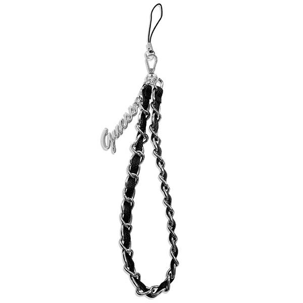 Guess kulons GUSTSASSK telefona siksniņa melna Chain Metal Logo Charm