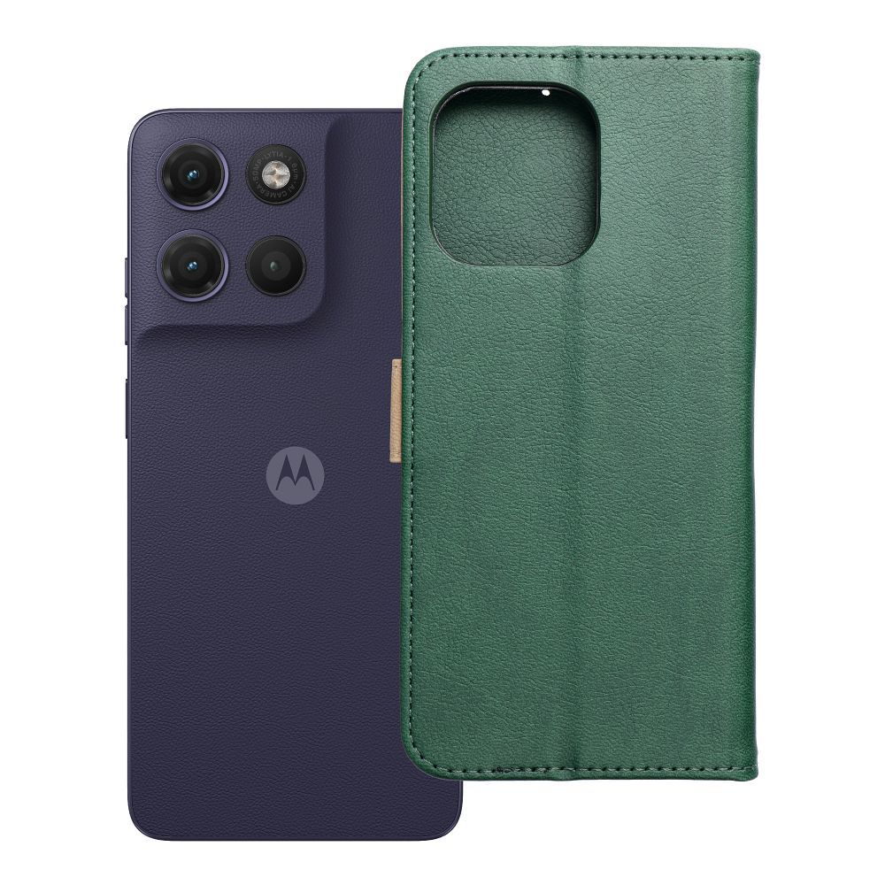Atlokāmais maciņš Motorola G17 Split Book, zaļš un zeltains