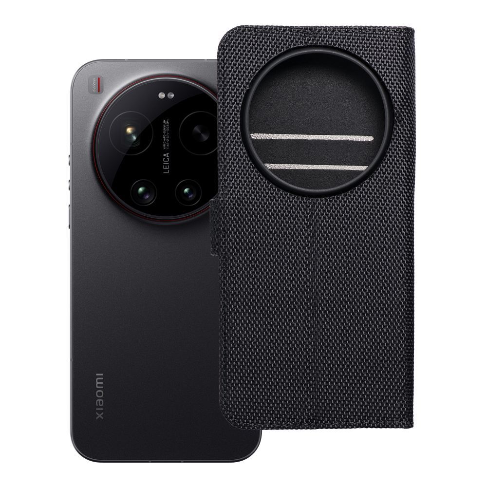 Atlokāmais 4Card RFID maciņš Xiaomi 17 ULTRA ar aizsardzību pret zādzībām, no tehniskā auduma, melns