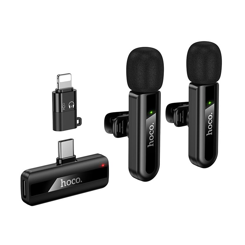 Bezvadu mikrofona komplekts Hoco L20A USB-C/Lightning black