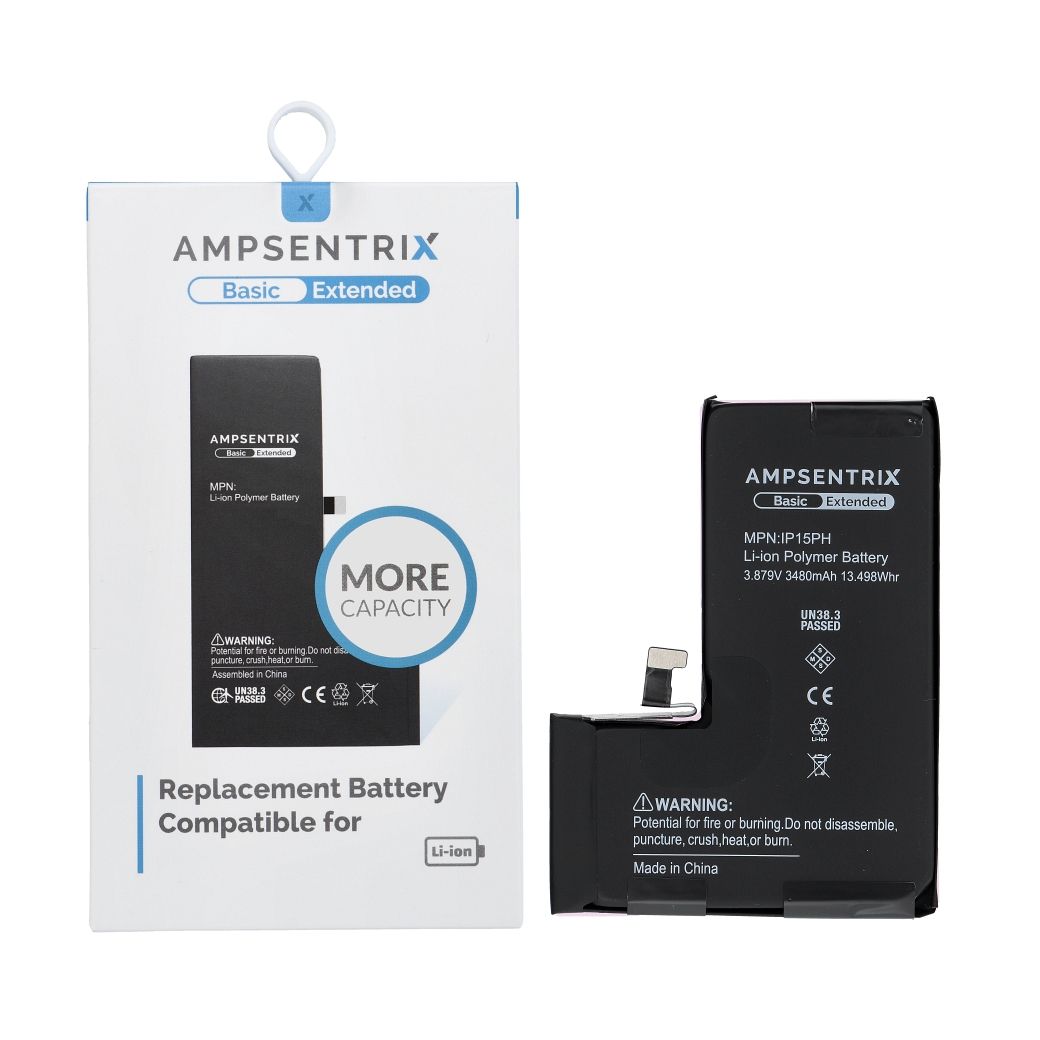 AmpSentrix Basic baterija iPhone 15 PRO (palielināta ietilpība 3480 mAh)