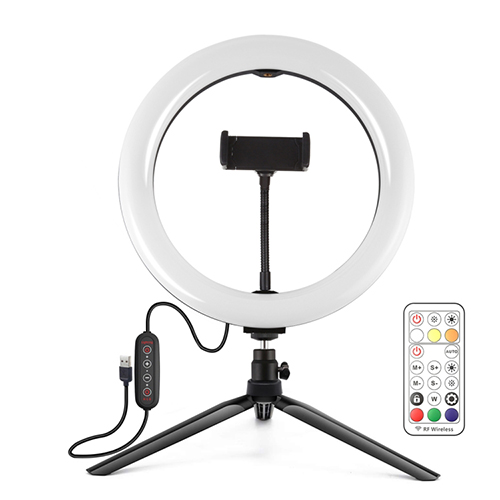 LED gredzena lampa 26cm ar statīvu 8.3cm, telefona turētājs, USB