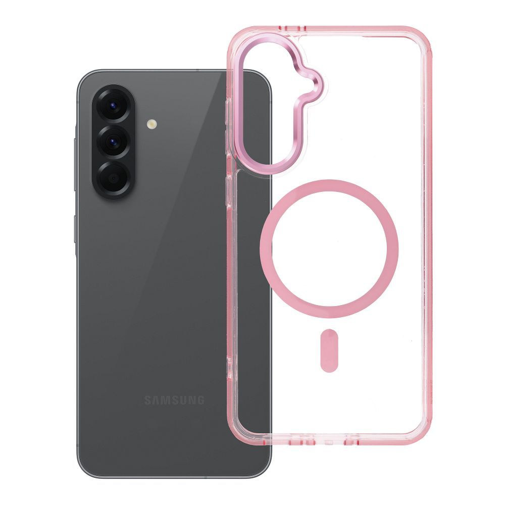 Maciņš Samsung A56 Frame Clear Hybrid Mag Cover saderīgs ar MagSafe pūderrozā
