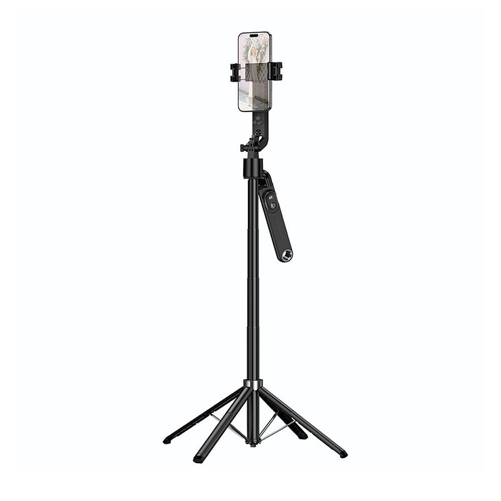 Selfija nūja-statīvs Hoco tripod ar bezvadu pulti rotējošs 360 grādu ar automātisku sejas izsekošanu K32 melns