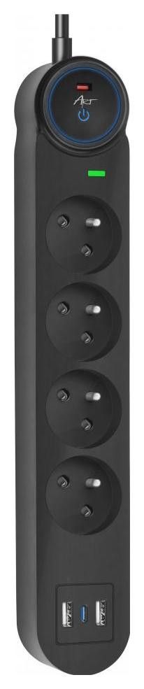 Pagarinātājs 4 kontaktligzdas + 2 x USB A + USB C Art FU815 3 m melns