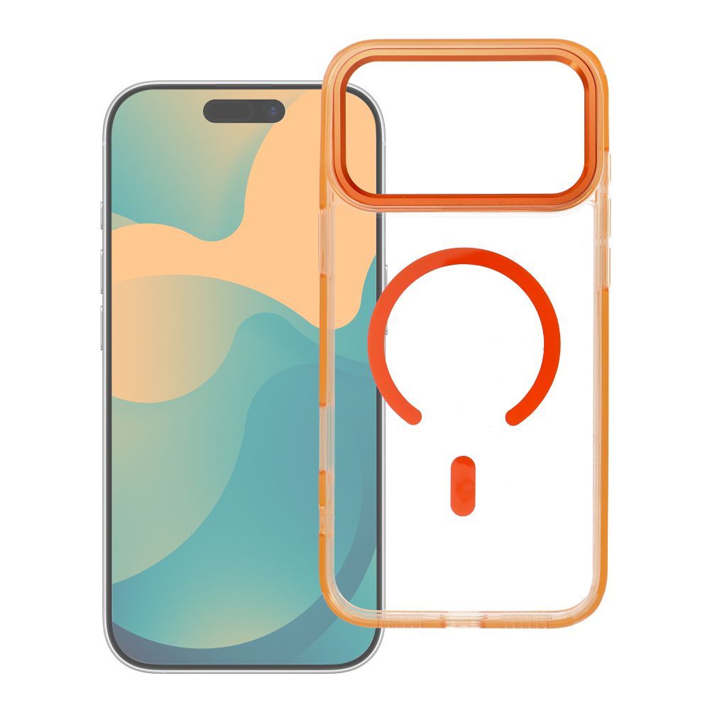 Case for iPhone 17 PRO MAX Frame Clear Hybrid Mag Cover compatible with MagSafe hermes orange