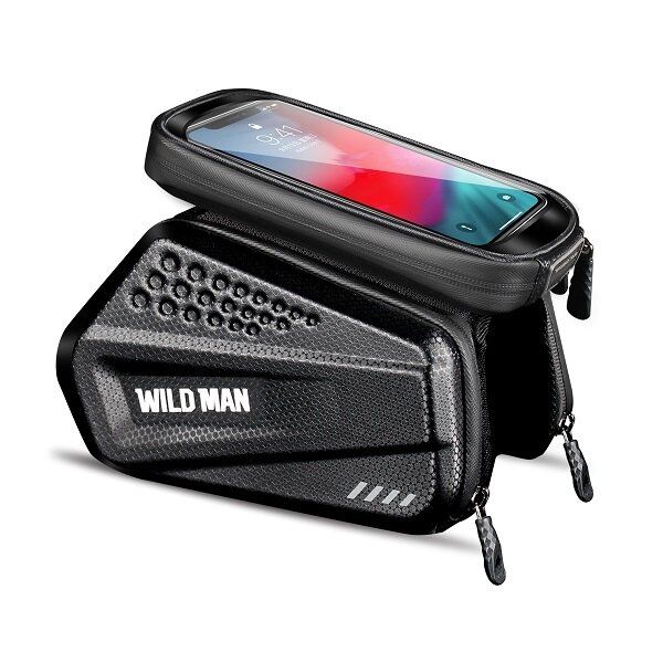 WILDMAN ceļojumu soma velosipēda rāmim ar rāvējslēdzēju, 1,2L (4"-7"), ES6, melna