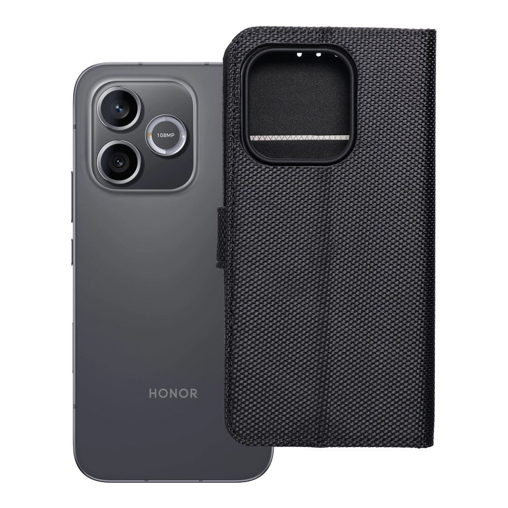Atlokāmais 4Card RFID maciņš Honor 600 LITE ar aizsardzību pret zādzībām, no tehniskā auduma, melns