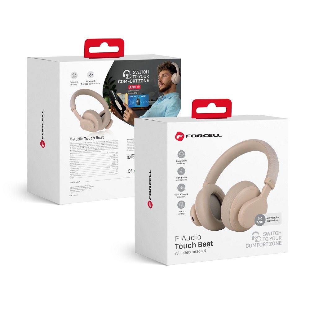 FORCELL F-AUDIO Touch Beat bezvadu austiņas bluetooth ANC bēšas