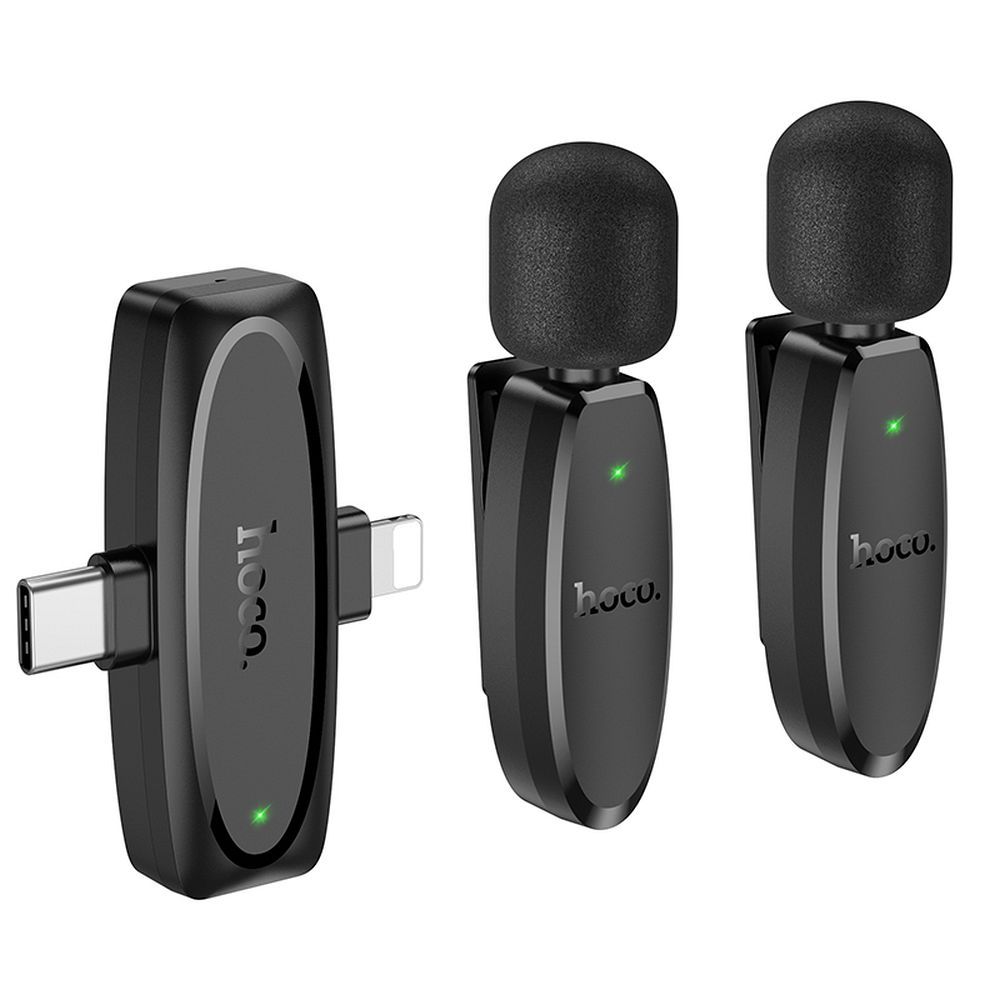 Беспроводной петличный микрофон Lightning / USB C Hoco 2 шт L15 черный